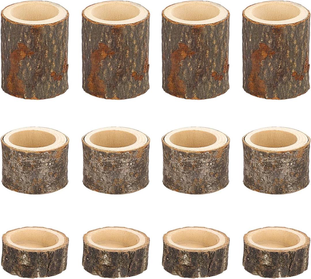 OwnMy Set of 12 Wooden Tea Light Candle Holders Votive Candle Holders, Rustic Pillar Candle Stands Vintage Wood Tealight Holders Set for Wedding Party Dining Table Centerpieces, 1" + 1.6" + 2.7"