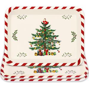 Whaline 3 Pcs Christmas Serving Trays Xmas Tree Plastic Serving Platters Dishes for Holiday Party Breakfast Lunch Dinner Food Snack Supplies, 10 x 13 Inch