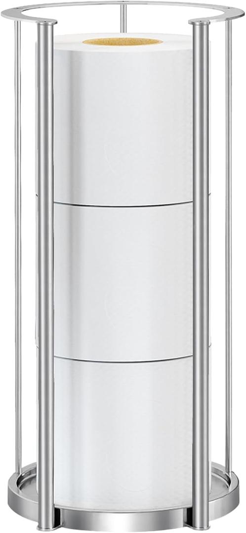 Brushed Nickel Toilet Paper Stand Free Standing Heavy Base 3 Rolls Toilet Paper Roll Holder for Bathroom Storage