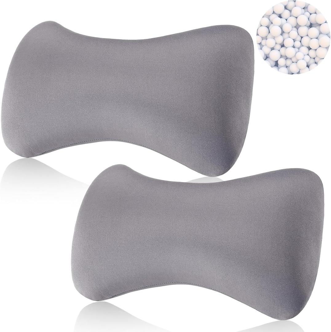 Thyle 2 Pack Bead Neck Pillow Small Bone Shape Neck Support Cushion for Bed Sofa Travel Soft Pillow for Home Sleeping Headrest and Lumbar Support(Grey)