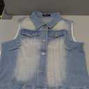 Allegra K Women's Washed Denim Buttoned Vest W Flap Pockets Small Light Blue-B.S
