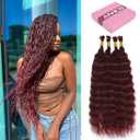 Super Wave Bulk Human Hair for Braiding No Weft 100g (1Pack-4Bundles) 100% Unprocessed Brazilian Virgin Human Hair Bulk Human Braiding Hair For Micro Braids Curly Deep Bulk 24 inch #99j