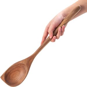 Large Wooden Spoon for Cooking,17 inch Big Wood Scoop Utensil for Deep Pot,Giant Acacia Wood Corner Spoon with Long Handle,Versatile Wood Spoons for Stirring,Flipping,Serving,Scraping