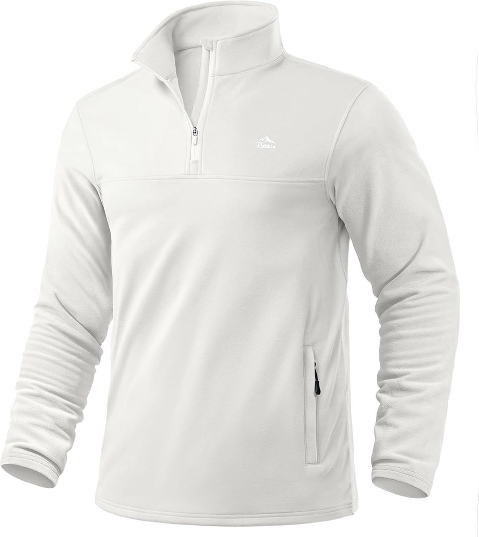 Pudolla Men's Quarter Zip Pullover with 2 Pockets Fleece Warm Soft Golf Sweatshirts for Running Athletic Workout (X-Large, Off-white)