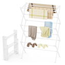 Drying Rack Clothing, 3-Tier Clothes Drying Rack Foldable, Antirust Laundry Drying Rack Collapsible Use for Indoor & Outdoor, 11.8" D x 34.6" W x 35.4" H, White 