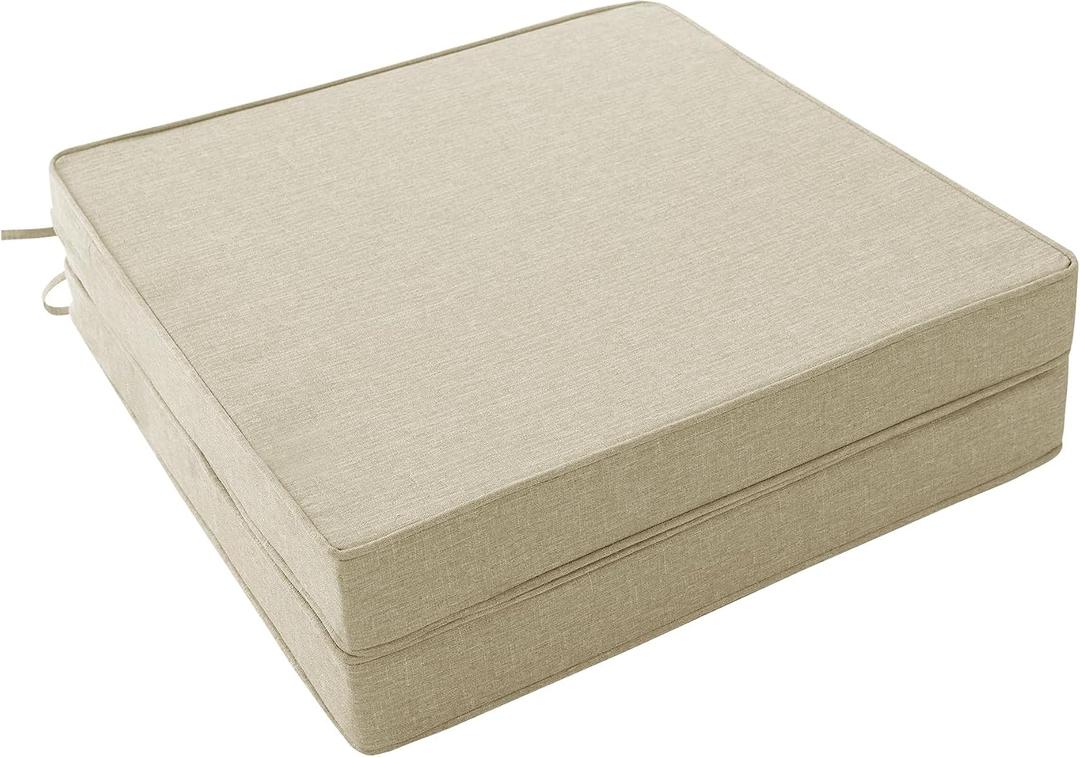 Outdoor Chair Cushions, Water-Resistant & Fade-Resistant, Patio Furniture Square Seat Replacement Chair Pads with Ties Zipper, Removable Cover, Non-Slip Bottom, Set of 2, 19 x 19 Inch, Beige