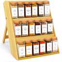 Bambition Bamboo Spice Rack Organizer, 3 Tier Folding Spice Shelf for Cabinet, Drawer or Countertop