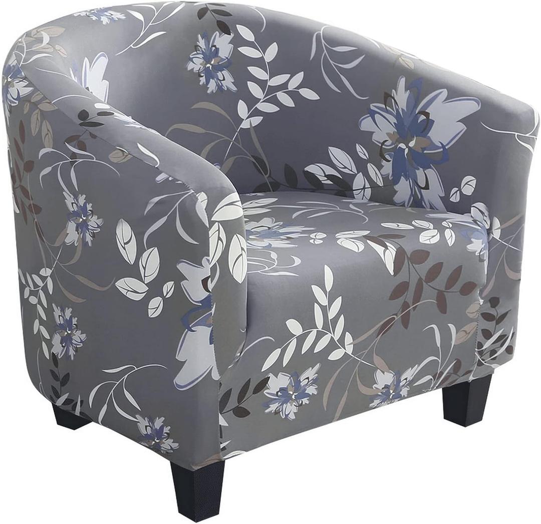 SearchI Club Chair Slipcover Stretch Barrel Chair Covers Printed Tub Chair Slipcovers Soft Spandex Armchair Sofa Cover Removable Couch Furniture Protector Arm Chair Cover for Living Room(Flower 4)