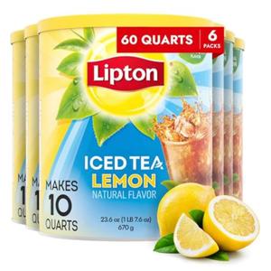 Lipton Lemon Iced Tea Mix, Sweetened, Makes 10 Quarts, 6 Pack, Best By: 09/26/25
