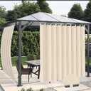 OutdoorLines Waterproof Outdoor Curtains for Patio - Windproof Tab Top Gazebo Curtain Panels - Privacy Sun Blocking Outside Curtain Set for Porch, Pergola and Cabana 110 x 84 inch, Beige, 2 Panels