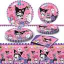 Kuromi Birthday Party Supplies, 20 Plates, 20 Napkins and 1 Tablecover for Girls Kuromi Party Decorations