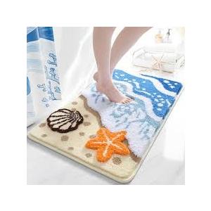 Coastal Bathroom Rugs Beach Ocean Wave Bath Mat Nautical Rug, Cute Colorful B...