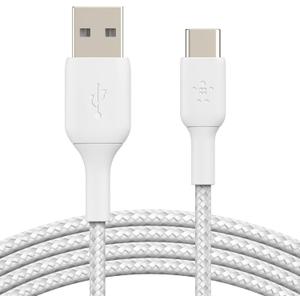 Belkin USB A to USB C Cable, 6.6ft, 15W - Type C Charger, iPhone Charger Cord, Soft, Braided, Flexible for iPhone 16 & 15, Galaxy S25, Pixel 9, iPad Pro, Airpods Pro, Switch & More - White