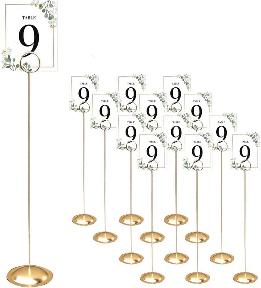 HOHIYA Metal Table Number Holders 12 Pack 12 Tall Place Card Stands for Weddings Banquets Restaurants Events HeavyDuty Table Number Clips Brass Gold Color Taiwan Made