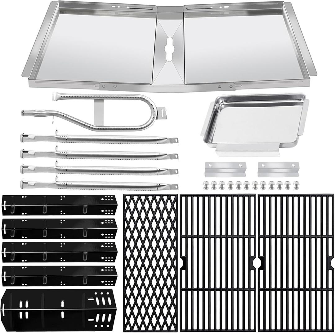 DGH474CRP Grease Tray Replacement Parts for Dyna Glo DGH474CRP, DGH483CRP, DGH485CRP, DGH474CRP-D, 24"-30" Adjustable Drip Pan, Grill Grates, Heat Shields and Burners for Dyna-glo 5 Burner Gas Grill