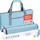 American Mahjong Tile Set Complete, 166 White Tiles with Accessories, 4 Mahjong Racks with Pushers, Mahjong Set with Blue Carrying Bag for Beginners (Ma Jong, Mah-Jongg)