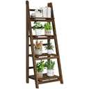 Mugovelo Ladder Shelf 4-Tier Foldable Solid Wood Bookshelf Plant Stand