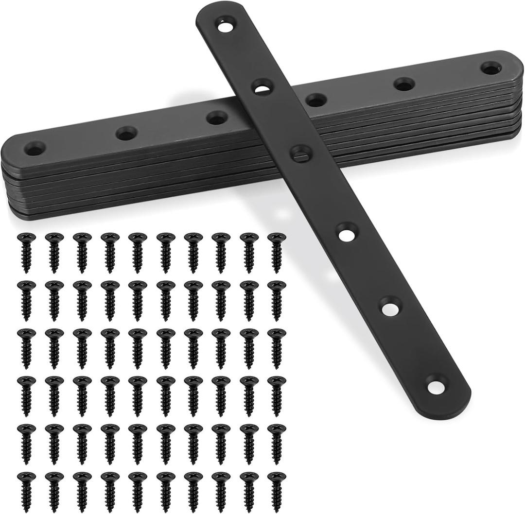 Flat Straight Braces, Black Mending Plate, Heavy Duty Metal Straight Brackets, Repair Joining Bracket, Repair Plates Fixing Bracket Connector for Wood, Furniture, with Screws