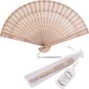 50 Sets Wooden Hand Fan Wood Handheld Folding Fans with Organza Bags and Thank You Tag and Tassels Wedding Party Favors