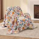 100% Cotton Boho Throw Blanket for Home Decor Classic Farmhouse Quilt Bedding, Muslin Blankets for Adults, Vintage Woven Decorative Blanket for Couch, Bed Layering Use, Botanic Floral, 50"x60"
