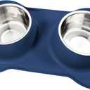 AsFrost Dog Food Bowls Stainless Steel Dog Food & Water Bowl Set with No Spill No Slip Silicone Mat, Dog Dishes for Small, Medium Size Dogs Pet Cat Puppy Food Feeding Bowls, Blue, 24oz, 3 Cup
