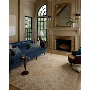 Loloi Chris Loves Julia Dorothea Collection DRT-03 Dove/Natural 2'-6" x 7'-6" Runner Rug Wool Neutral Floral Living Room Bedroom Carpet