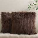 Phantoscope Pack of 2 Faux Fur Solid Throw Decorative Pillow Cover Cushion Covers Luxury Soft Decorative Pillowcase Fuzzy Pillow Covers for Bed/Couch,Coffee 20 x 20 Inches (20" x 20" (Pack of 2))