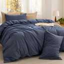 Bedsure Comforter Set King Size - Cotton Fabric with Microfiber Inner Fill, Denim Blue Soft Bed Set for All Seasons, 3 Pieces, 1 Comforter (104" x 90") and 2 Pillow Cases (20" x 36")