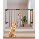Cumbor 29.2-43" No Bottom Bar Baby Gate for Stairs, 2-in-1 Auto Close Dog Gate Indoor, Hardware Mounted Pet Gate for Doorways with Large Walk Thru Door, Child-Proof Safety Gate for Kids (Brown)