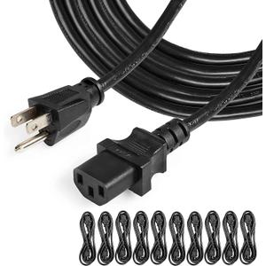 (6FT - 10PK) Universal Computer Monitor TV Replacement 3 Prong AC Power Cord - UL Approved, C13, 18 AWG, 125 Volts - Black (6 Feet - 10 Pack)
