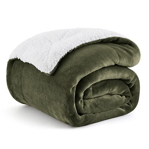 Bedsure GentleSoft Sherpa Fleece Throw Blanket for Couch, Non-Heated, Thick and Warm Throw for Women and Men, Soft Fuzzy Plush Blanket for Winter, Olive Green, 50x60 Inches