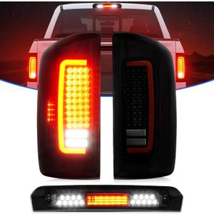 LED Tail Light + 3rd Brake Light Fit for Dodge Ram 1500 2007-2008, Fit for Dodge Ram 2500 3500 2007-2009 (Fit Halogen Type, Not Fit Factory LED Version) Rear Brake Lamp Taillight Assembly, Smoke Lens