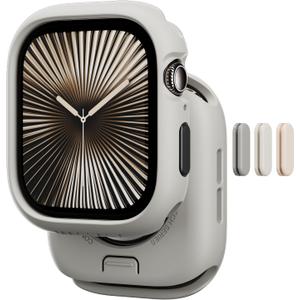 MAGEASY Designed for Apple Watch Series 11 Case 46mm | Shockproof Silicone Bumper with Customizable Buttons, Military Grade Durable Protective iWatch Cover, Skin Series - Concrete Gray
