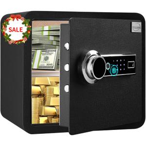 Tenamic Biometric Fingerprint Safe Box 1.41 Cuft Security Box with Induction Light and Leather, Solid Alloy Steel Home Cabinet Safe, Black