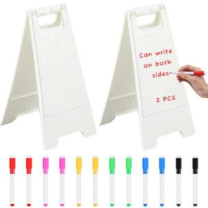 Colingmill 2 Pack a Frame Sandwich Board Sign with Dry Erase Surface Double Sided Sidewalk Sign Chalkboard Easel Heavy Duty Plastic Dry Erase Poster Board for Outdoor Restaurant Cafe Menu (White)