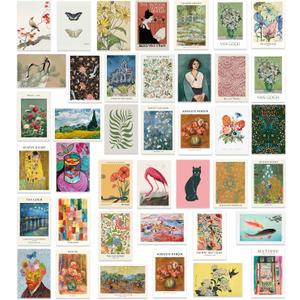 KBKBART 40 Pcs Vintage Wall Collage Kit Maximalist Paintings Art Prints Vintage Famous Artists Aesthetic Prints Cards Photo Wall Decor Aesthetic Collage Dorm Bedroom Decor (Eclectic)