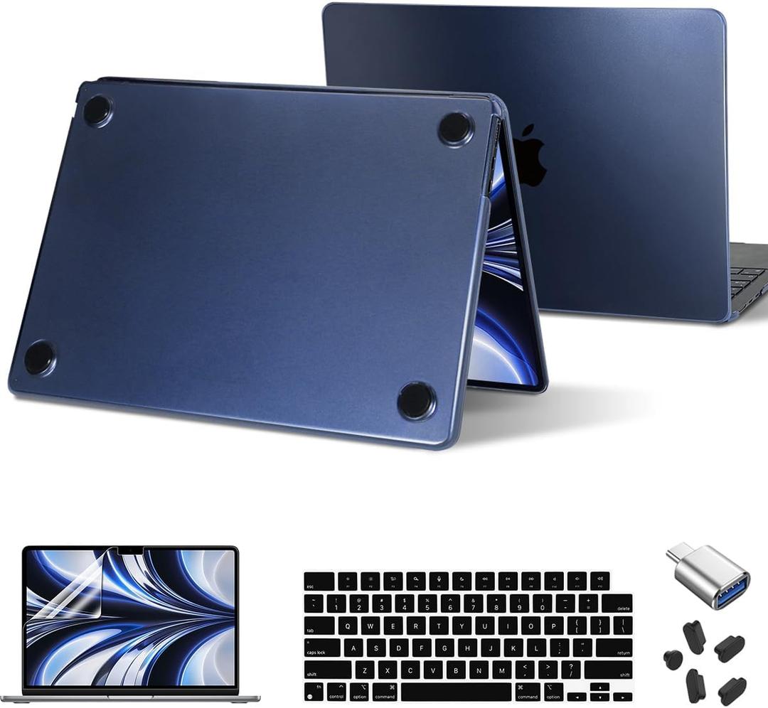 Teryeefi for 2022-2024 Released MacBook Air 13.6 inch Case M3 M2 Chip,Model:A3113/A2681,[Ultra Thin] & [High Transparence] Match Color Matte Hard Shell & Keyboard Cover & OTG Adapter, Midnight