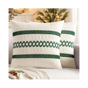 MIULEE Set of 2 Dark Green Boho Christmas Decorative Pillow Covers 18x18 Inch Farmhouse Rustic Couch Throw Pillows Modern Spring Cotton Cushion Cover Retro Macrame Woven Home Decor for Bed Sofa Chair