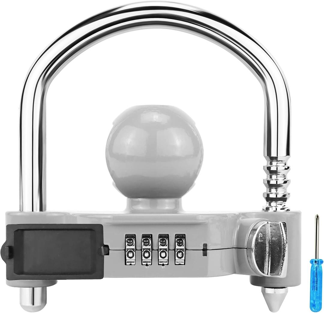 Funmit Trailer Lock Universal Hitch Lock with Combination Lock, fit 1-7/8", 2", 2-5/16" Coupler, Camper Accessories for Travel Trailers Boats Trucks Rvs Grey (Gray)