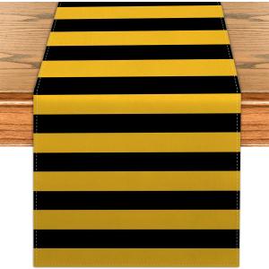 Wizard Table Runner Halloween Witch Kitchen Dining Table Centerpiece Black Yellow Stripes Magical Party Decor Magical Wizard Birthday Decorations for Home Party-72 Inches Long
