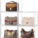 HBlife 5 Pack Purse Storage Organizer for Closet, Large Clear Stackable Handbag Display Case Box with Magnetic Door for Collectibles, Cosmetics, Women Heels and Toys