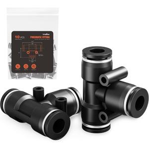 TRILINK 3/8" OD Push to Connect Fittings Air Line Tee Connectors, Quick Connect Pneumatic Fittings, Push Lock Air Hose Fittings for Compressor, Air Tools & Tubing (10 PCS)