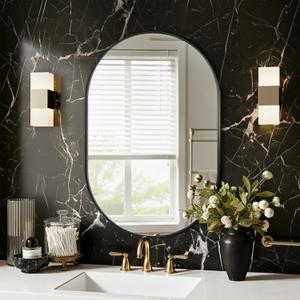 Black Oval Bathroom Mirror for Wall, 20"x30" Bathroom Vanity Mirror for Over Sink, Bedroom, Living Room, Entryway, Metal Frame & HD Shatterproof Glass, Wall Mounted Horizontally or Vertically(Black)