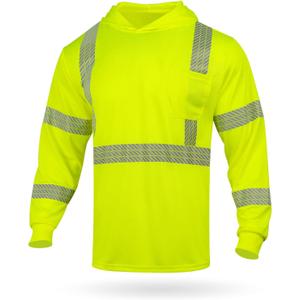 GLIMMR Hi Vis Hoodie Safety Reflective High Visibility Long Sleeve T Shirts with Hood for Men Class 3 Construction Workwear (XX-Large, Yellow)