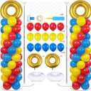 2 Sets Red Blue Yellow Balloon Column Stand Kit with 102 Balloons Ring 5.57ft Adjustable Balloon Tower Stand with Red Blue Gold Balloons Arch Column for Birthday Baby Shower Party Supplies