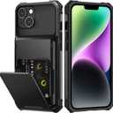 Nvollnoe for iPhone 14 Case with Card Holder[Store 5 Cards] Dual Layer Heavy Duty Shockproof Wallet Case with Hidden Card Slot Large Storage Cover for iPhone 14(Black)