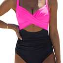 popvil One Piece Swimsuit Women 2025 Tummy Control High Waisted Bathing Suit V Neck Swimwear Cut Out Tie Back Swim Suits (Medium, Red1)