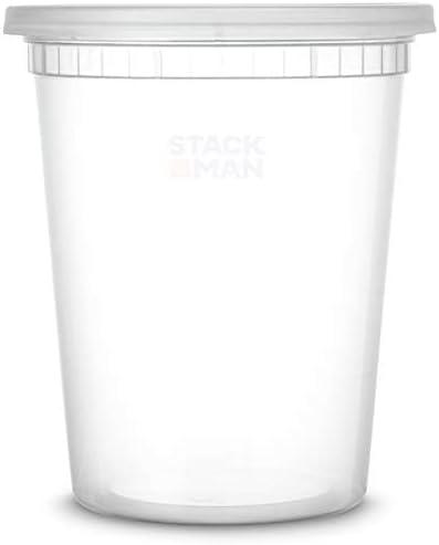 [48 Sets -32 oz.] Plastic Deli Food Storage Containers with Airtight Lids - Soup Containers with Lids