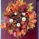 Fall Wreaths for Front Door,24 Inch Autumn Large Pumbkin Wreath with Berry,Maple Leaves and Pine Cone,Thanksgiving Harvest Festival Wreaths Indoor and Outdoor Wall, Window,Home Door Decor
