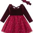 Toddler Girls Christmas Dress Ruffle Long Sleeve Tulle Velvet Dresses Winter Clothes Party Outfits, Size: 5-6T